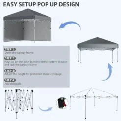 Outsunny Pop-Up Garden Gazebo With Leg Weight Bags And 2 Side Walls 3000x3000mm - Dark Grey - 84C-403V00CG -OUTSUNNY Sales Shop outsunny 84c 403v00cg 5
