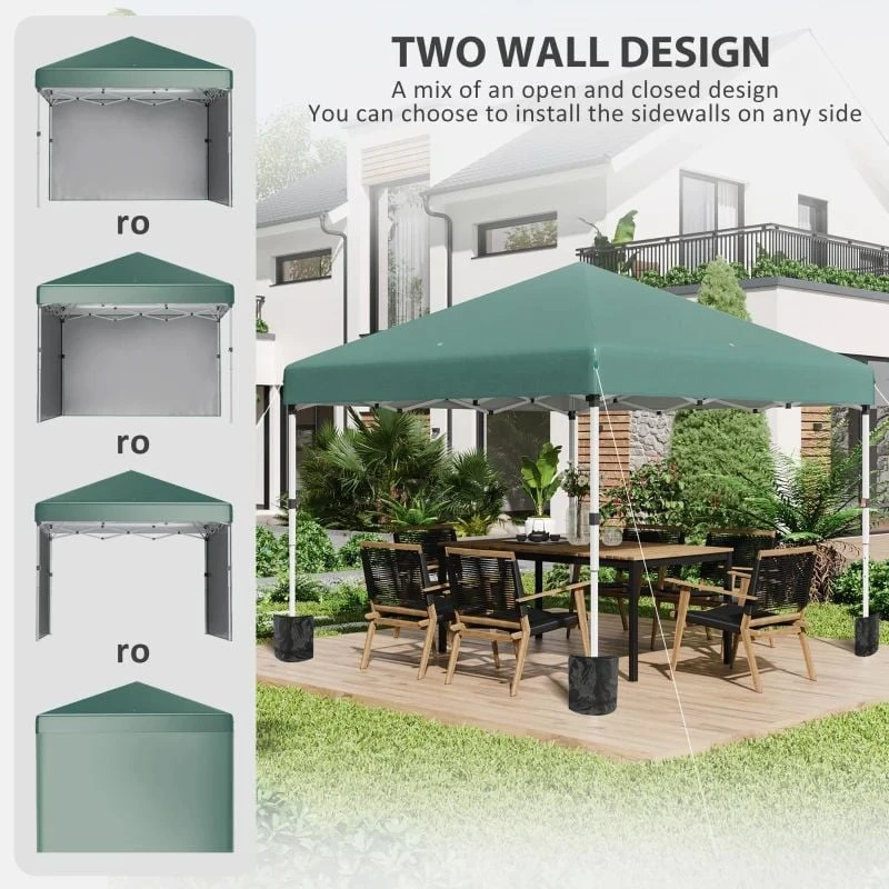 Outsunny Pop-Up Garden Gazebo With Leg Weight Bags And 2 Side Walls 3000x3000mm - Green - 84C-403V00GN 8 Outsunny Pop-Up Garden Gazebo With Leg Weight Bags And 2 Side Walls 3000x3000mm - Green - 84C-403V00GN - Image 8