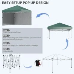 Outsunny Pop-Up Garden Gazebo With Leg Weight Bags And 2 Side Walls 3000x3000mm - Green - 84C-403V00GN 16 Outsunny Pop-Up Garden Gazebo With Leg Weight Bags And 2 Side Walls 3000x3000mm - Green - 84C-403V00GN -OUTSUNNY Sales Shop outsunny 84c 403v00gn 4