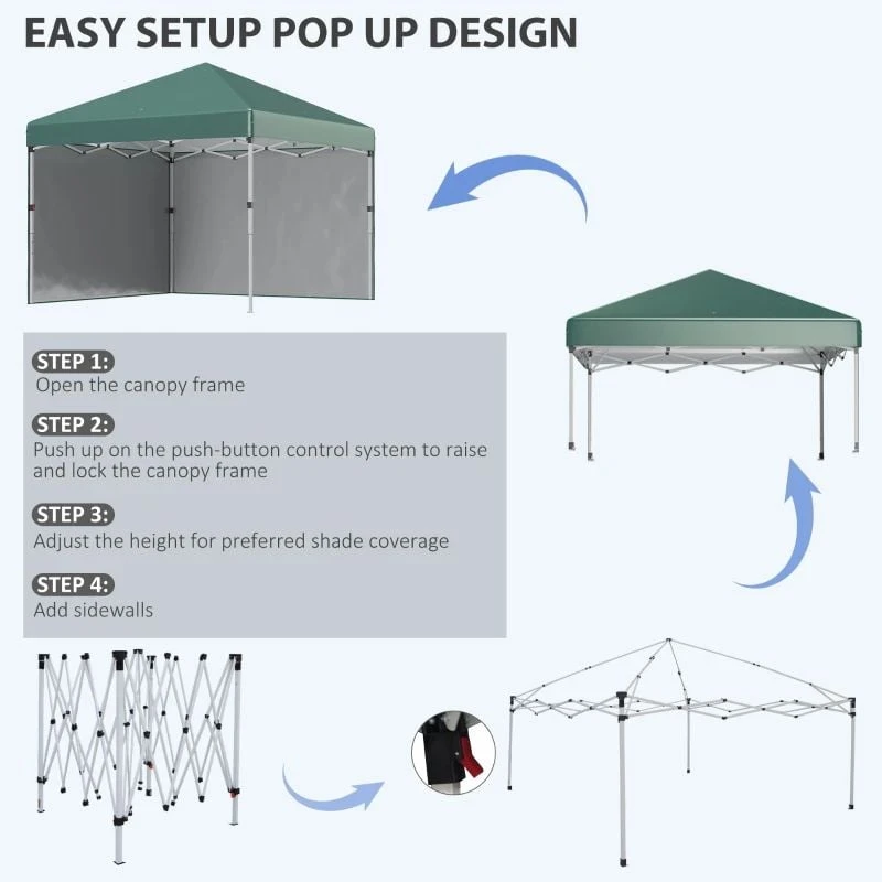 Outsunny Pop-Up Garden Gazebo With Leg Weight Bags And 2 Side Walls 3000x3000mm - Green - 84C-403V00GN 7 Outsunny Pop-Up Garden Gazebo With Leg Weight Bags And 2 Side Walls 3000x3000mm - Green - 84C-403V00GN - Image 7