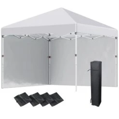 Outsunny Pop-Up Garden Gazebo With Leg Weight Bags And 2 Side Walls 3000x3000mm - White - 84C-403V00WT -OUTSUNNY Sales Shop outsunny 84c 403v00wt 1