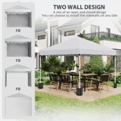 Outsunny Pop-Up Garden Gazebo With Leg Weight Bags And 2 Side Walls 3000x3000mm - White - 84C-403V00WT -OUTSUNNY Sales Shop outsunny 84c 403v00wt 3