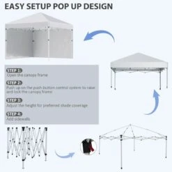 Outsunny Pop-Up Garden Gazebo With Leg Weight Bags And 2 Side Walls 3000x3000mm - White - 84C-403V00WT -OUTSUNNY Sales Shop outsunny 84c 403v00wt 4