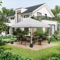 Outsunny Pop-Up Garden Gazebo With Leg Weight Bags And 2 Side Walls 3000x3000mm - White - 84C-403V00WT