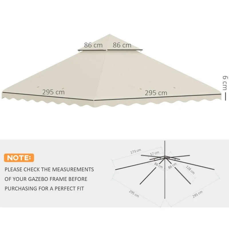 Outsunny 2 Tier Gazebo Replacement Canopy 3000x3000mm - Cream White - 84C-421V00CW 7 Outsunny 2 Tier Gazebo Replacement Canopy 3000x3000mm - Cream White - 84C-421V00CW - Image 7