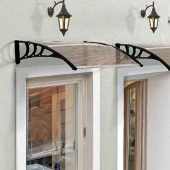 Outsunny Outdoor Door Canopy 1.2m - Brown Sheet & Black Bracket - B70-011V02BN