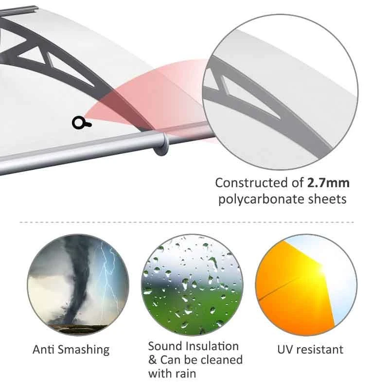 Outsunny Outdoor Door Canopy 1.2m -Transparent/Silver - B70-031 10 Outsunny Outdoor Door Canopy 1.2m -Transparent/Silver - B70-031 - Image 10