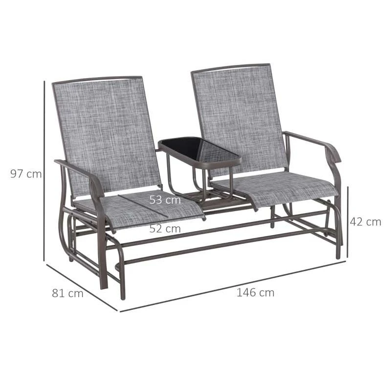 Outsunny Metal Double Garden Swing Chair With Table - Grey - 84A-011V01 3 Outsunny Metal Double Garden Swing Chair With Table - Grey - 84A-011V01 - Image 3