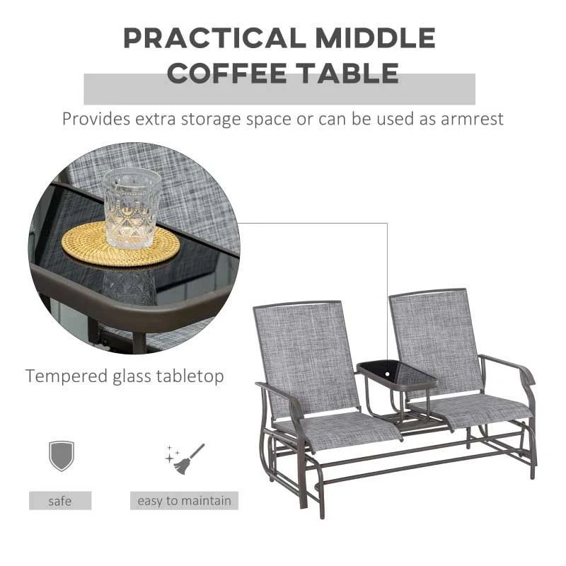 Outsunny Metal Double Garden Swing Chair With Table - Grey - 84A-011V01 9 Outsunny Metal Double Garden Swing Chair With Table - Grey - 84A-011V01 - Image 9