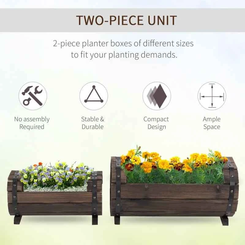 Outsunny 2 Piece Wooden Garden Planter - Brown - 845-448 8 Outsunny 2 Piece Wooden Garden Planter - Brown - 845-448 - Image 8