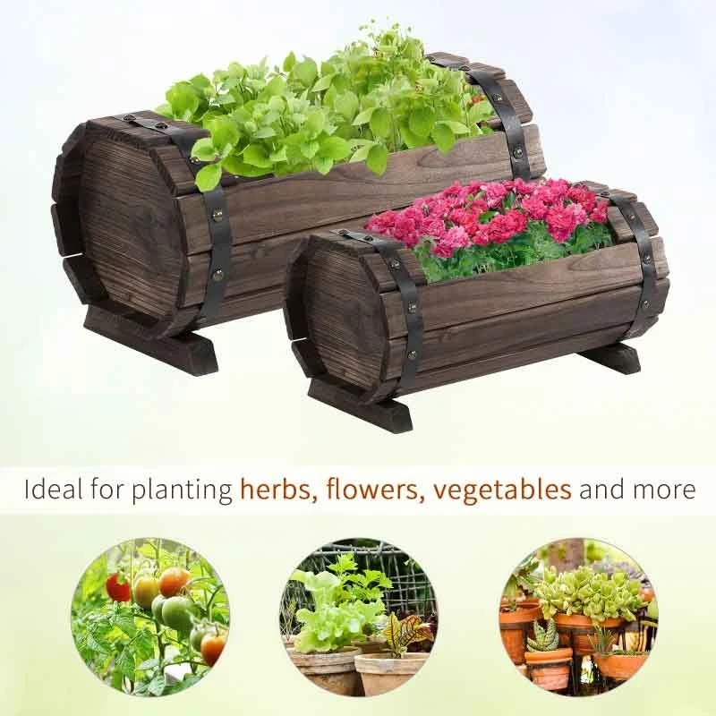 Outsunny 2 Piece Wooden Garden Planter - Brown - 845-448 6 Outsunny 2 Piece Wooden Garden Planter - Brown - 845-448 - Image 6