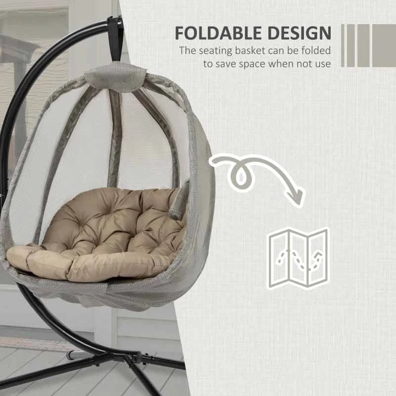Outsunny Hanging Egg Chair With Cushion - Beige - 84A-207V70 8 Outsunny Hanging Egg Chair With Cushion - Beige - 84A-207V70 - Image 8
