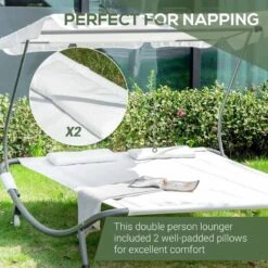 Outsunny Double Hammock Sun Lounger With Canopy - Cream White - 84B-174CW -OUTSUNNY Sales Shop qp588c1816507c54f.jpg