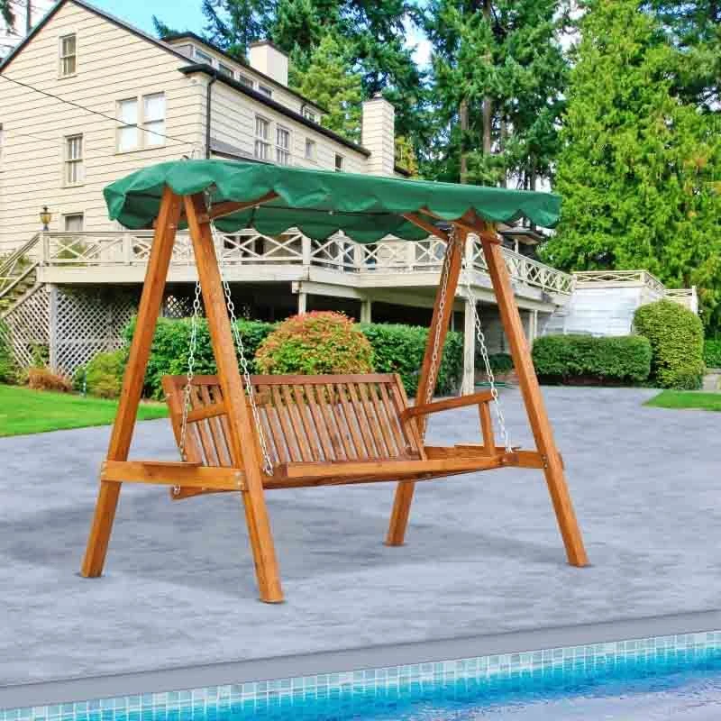 Outsunny 3-Seater Larch Wood Swing Chair -Green - 01-0302 9 Outsunny 3-Seater Larch Wood Swing Chair -Green - 01-0302 - Image 9