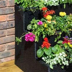 Rowlinson Tier Rattan Planter Black - PLWICK65BL -OUTSUNNY Sales Shop r o rowlinson plwick65bl 2