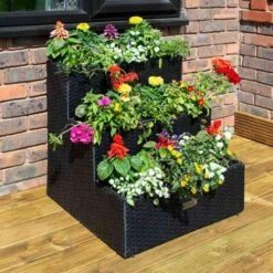 Rowlinson Tier Rattan Planter Black - PLWICK65BL