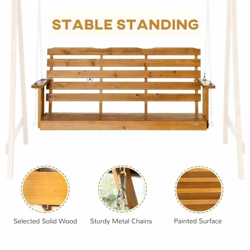 Outsunny 3 Seater Fir Wooden Garden Swing Chair With Canopy - Brown - 84A-215 8 Outsunny 3 Seater Fir Wooden Garden Swing Chair With Canopy - Brown - 84A-215 - Image 8