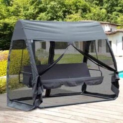Outsunny 3 Seater Convertible Swing Chair With Anti-UV Canopy - Grey - 84A-063 -OUTSUNNY Sales Shop sdb6ff1859b037fcc.jpg