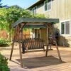 Outsunny 2-Seater Fir Wood Garden Swing Chair With Canopy - Brown - 84A-216
