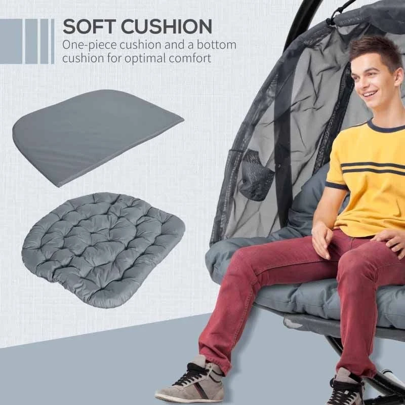 Outsunny Double Hanging 2 Seater Egg Chair With Cushion - Grey - 84A-208V70GY 9 Outsunny Double Hanging 2 Seater Egg Chair With Cushion - Grey - 84A-208V70GY - Image 9