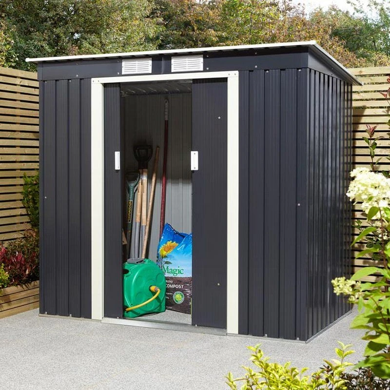 Rowlinson Trentvale 6x4 Metal Pent Shed Dark Grey - TV64PENDG 1 Rowlinson Trentvale 6x4 Metal Pent Shed Dark Grey - TV64PENDG