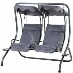 Outsunny 2 Seater Seperate Canopy Garden Swing Chairs - Grey - 84A-052V71 -OUTSUNNY Sales Shop thydaa18041c96397.jpg