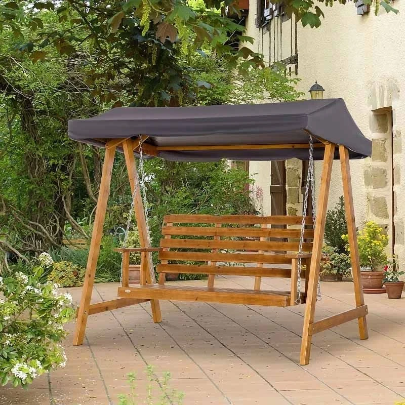 Outsunny 3 Seater Fir Wooden Garden Swing Chair With Canopy - Brown - 84A-215 9 Outsunny 3 Seater Fir Wooden Garden Swing Chair With Canopy - Brown - 84A-215 - Image 9