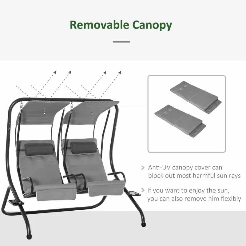 Outsunny 2 Seater Separate Canopy Swing Chair - Grey - 84A-052V70 10 Outsunny 2 Seater Separate Canopy Swing Chair - Grey - 84A-052V70 - Image 10
