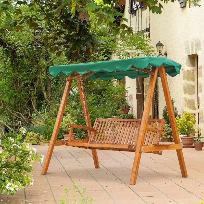 Outsunny 3-Seater Larch Wood Swing Chair -Green - 01-0302 1 Outsunny 3-Seater Larch Wood Swing Chair -Green - 01-0302