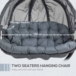 Outsunny Double Hanging 2 Seater Egg Chair With Cushion - Grey - 84A-208V70GY 19 Outsunny Double Hanging 2 Seater Egg Chair With Cushion - Grey - 84A-208V70GY -OUTSUNNY Sales Shop vimd4d1801c81fc47.jpg