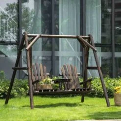 Outsunny Fir Wood Swing Chair - Carbonized Wood - 84A-085