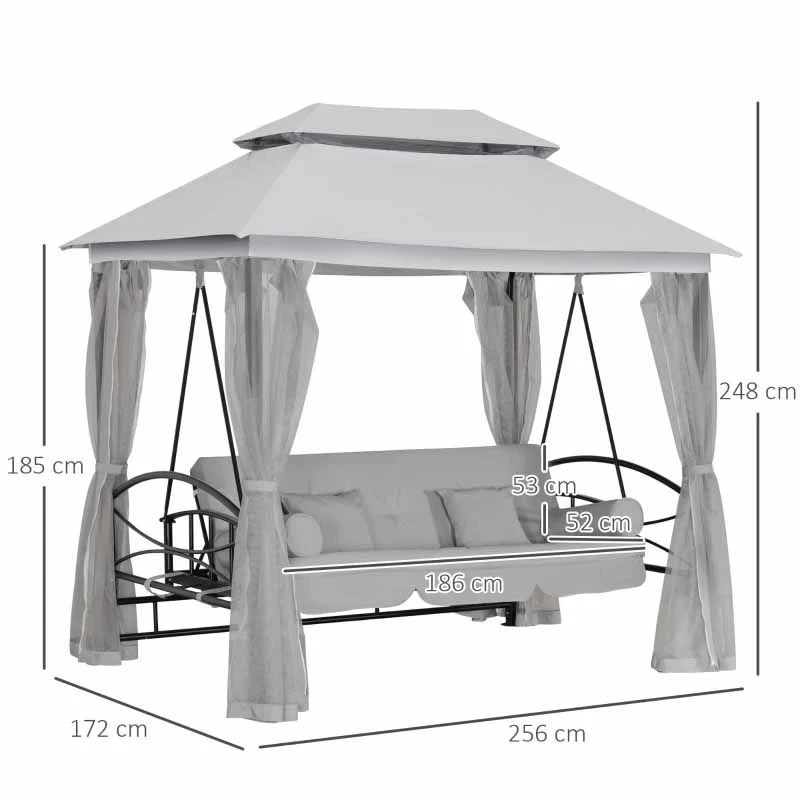 Outsunny Convertible Swing Chair With Gazebo - Light Grey - 84A-102V70GY 2 Outsunny Convertible Swing Chair With Gazebo - Light Grey - 84A-102V70GY - Image 2