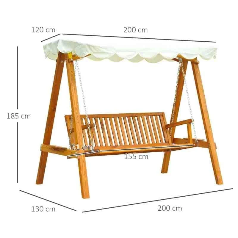 Outsunny 3-Seater Wooden Garden Swing Chair - Cream - 01-0301 2 Outsunny 3-Seater Wooden Garden Swing Chair - Cream - 01-0301 - Image 2