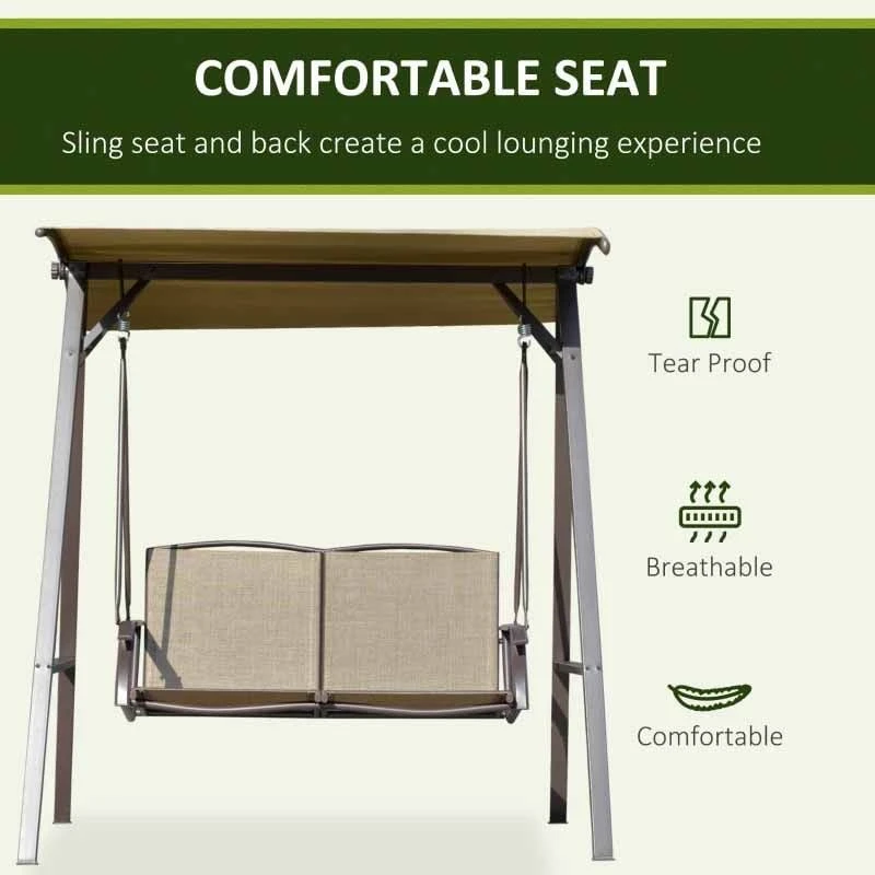 Outsunny 2 Seater Garden Swing Chair With Canopy - Brown - 84A-251BN 9 Outsunny 2 Seater Garden Swing Chair With Canopy - Brown - 84A-251BN - Image 9
