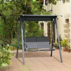 Outsunny 2 Seater Garden Swing Chair With Canopy - Dark Grey - 84A-251CG
